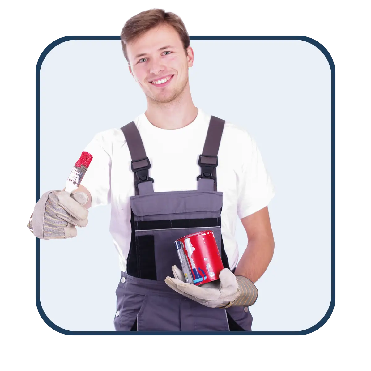 Ein junger Lackierer mit Pinsel und Lackdose