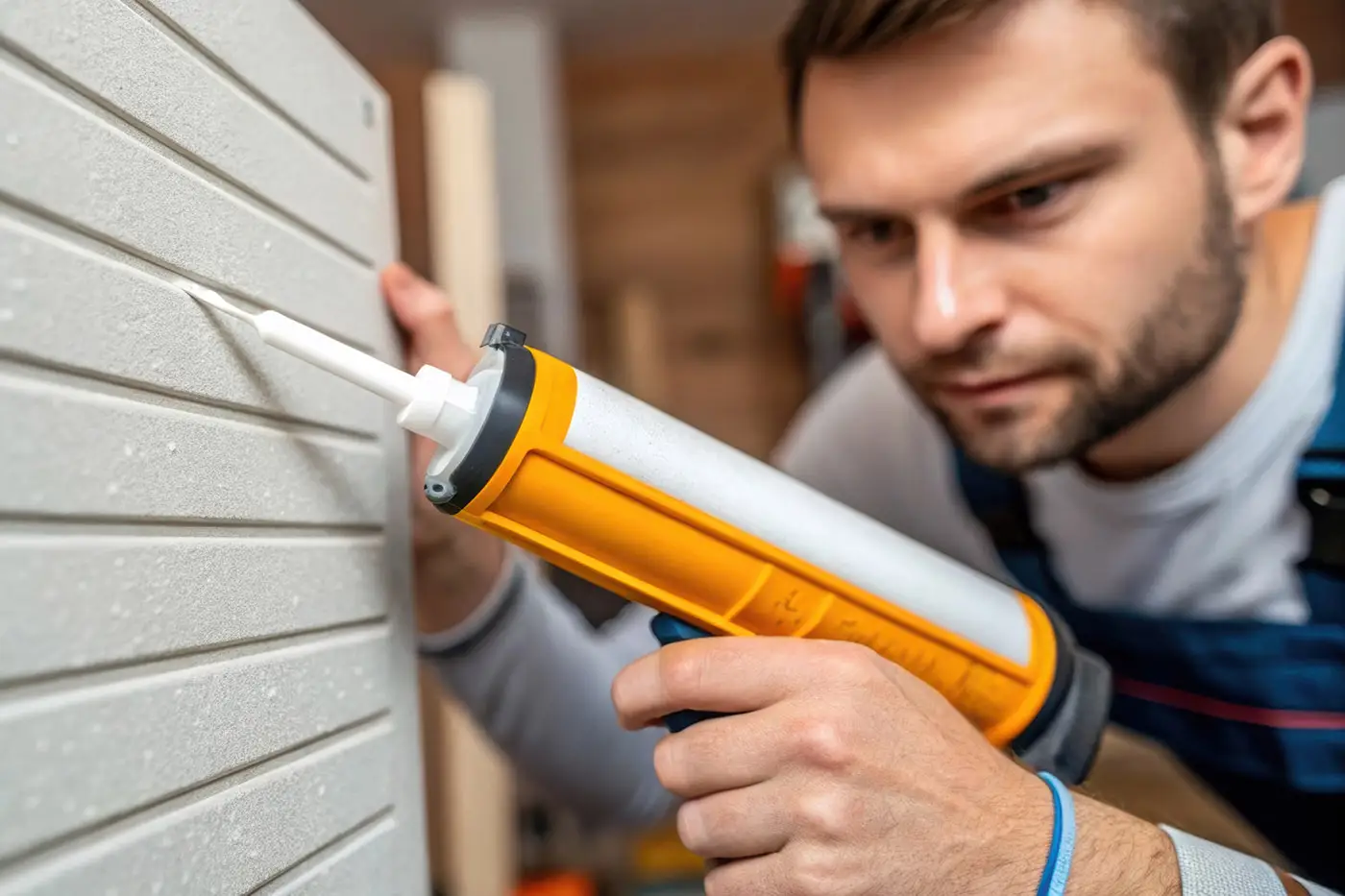 Arbeiter beim Akustikbau