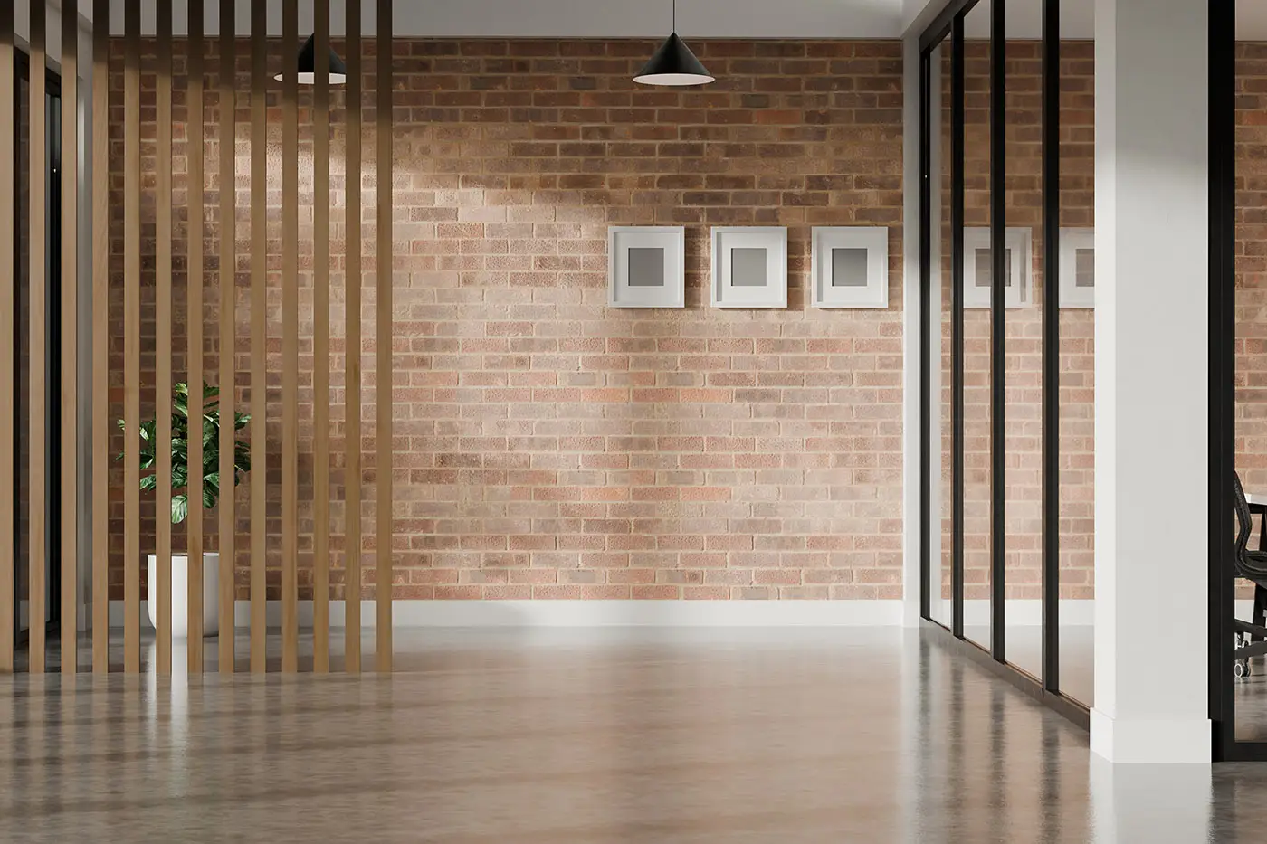 Trennwände aus Glas und Holzlamellen teilen Büroräume neu auf