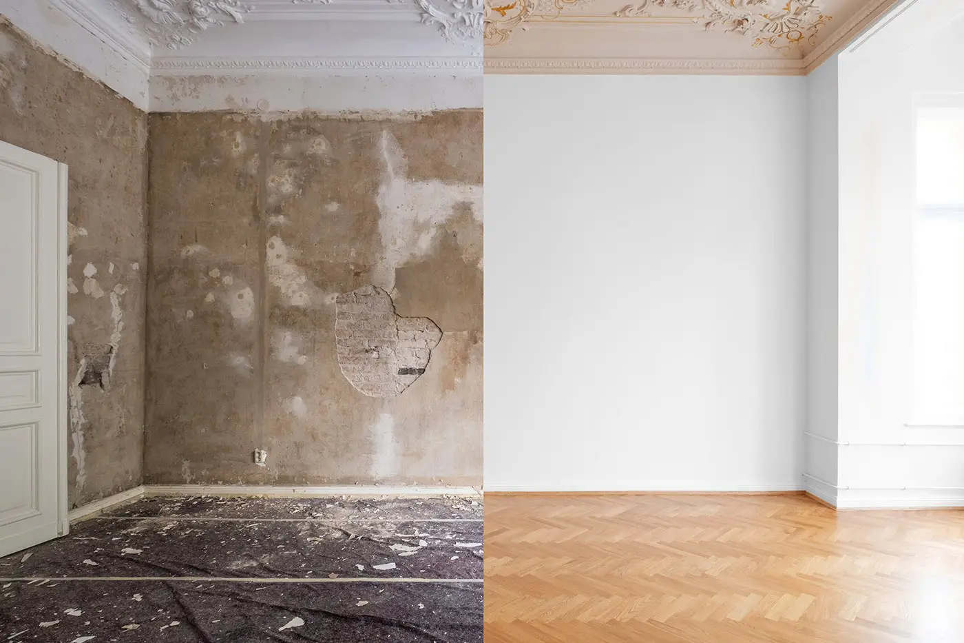 Renovierung, geteilte Vorher-Nachher-Ansicht